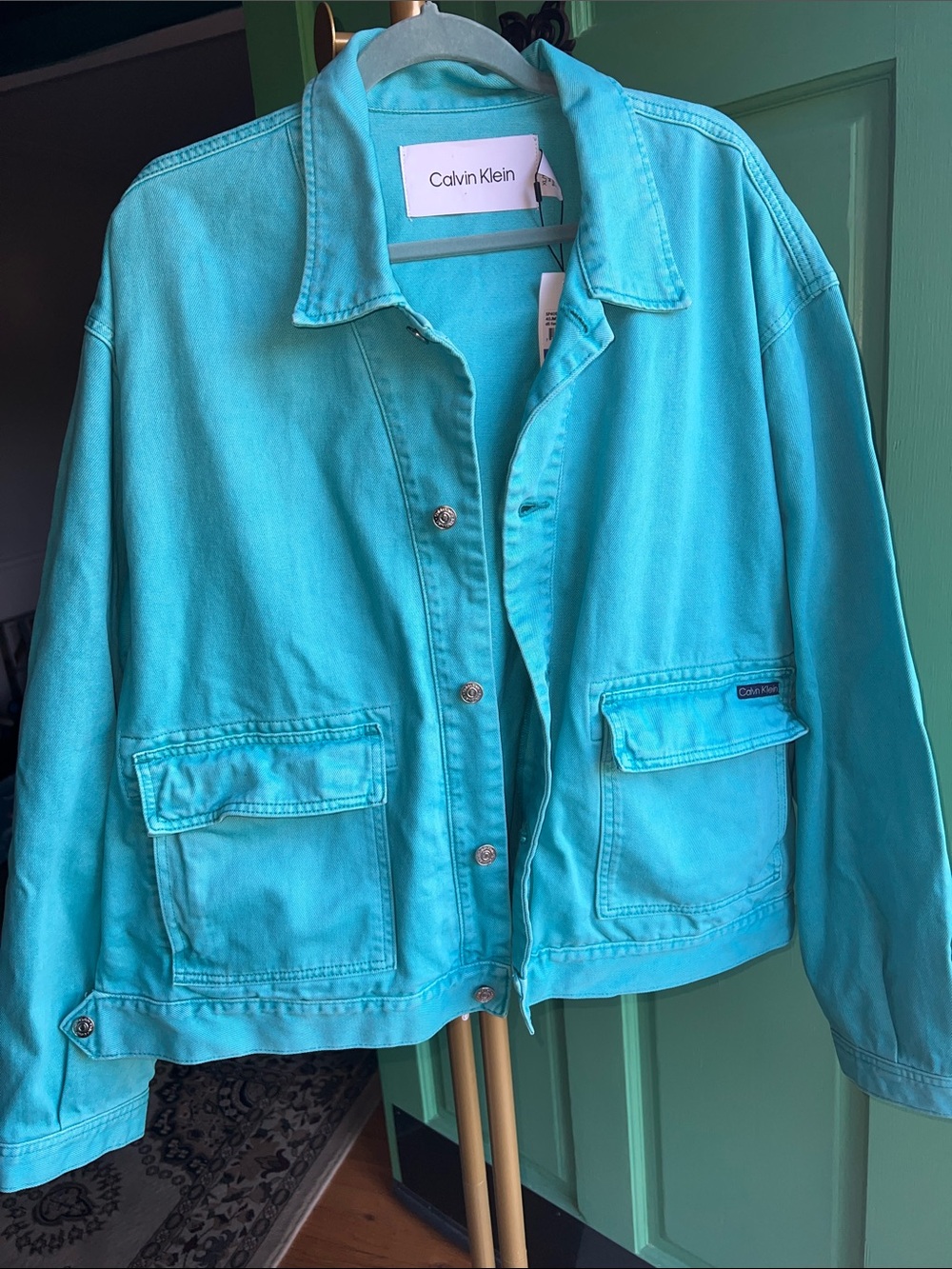 Calvin Klein “bad boy” peacock trucker Utility Jean Jacket size XL NWT unisex